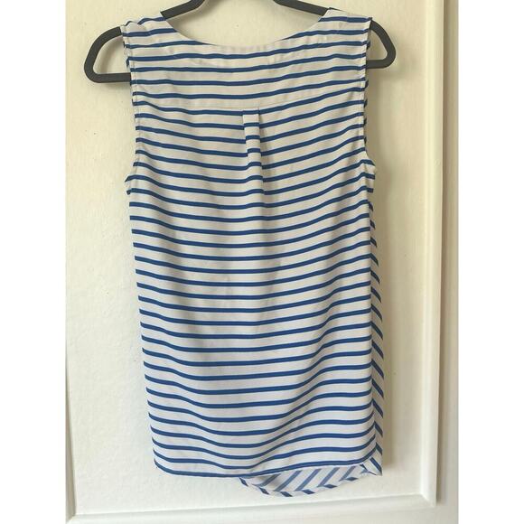 ModCloth Blue & White Nautical Striped Draped Sleeveless Blouse Women’s Size M - Picture 2 of 5